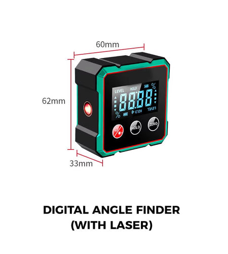 Anglemaster 360° Digital Protractor – Magnetic Laser Angle Finder with LCD Display & Inclinometer
