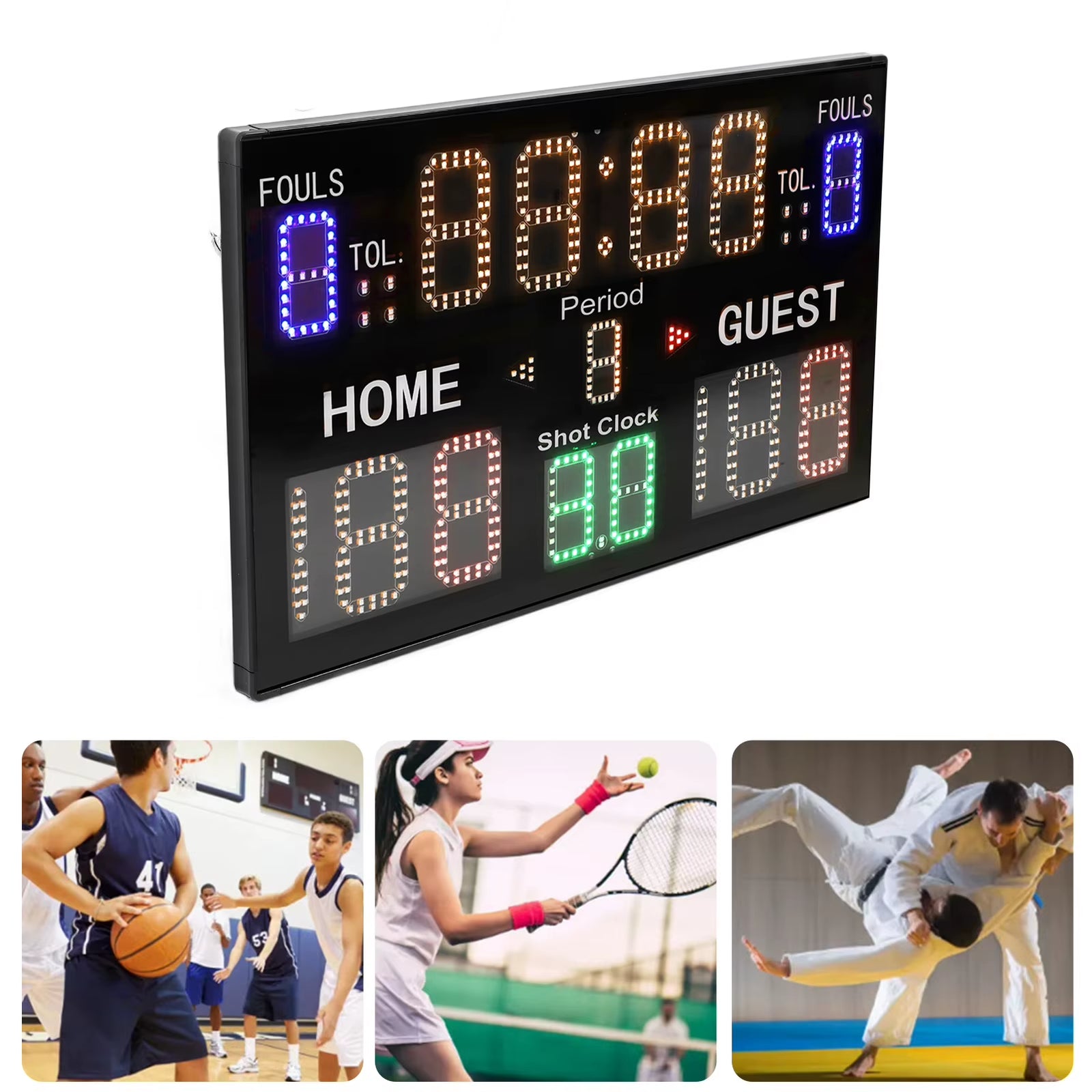 15 Digit Electronic Digital Scoreboard LED Display Multisport Portable Scoreboard Score Keeper for Basketball Gyms Recreation