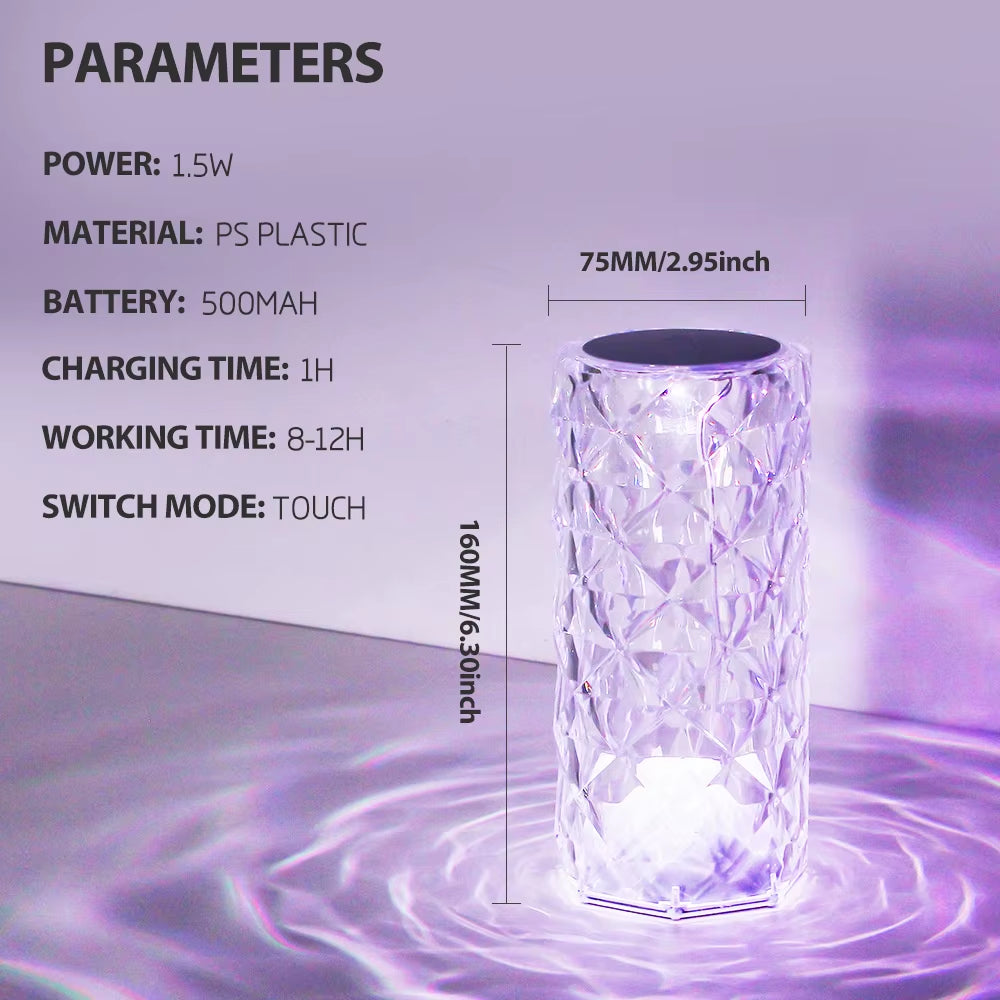Crystalglow 16-Color Touch Lamp – RGB Rose Diamond Night Light with Remote for Living Room & Romantic Ambiance