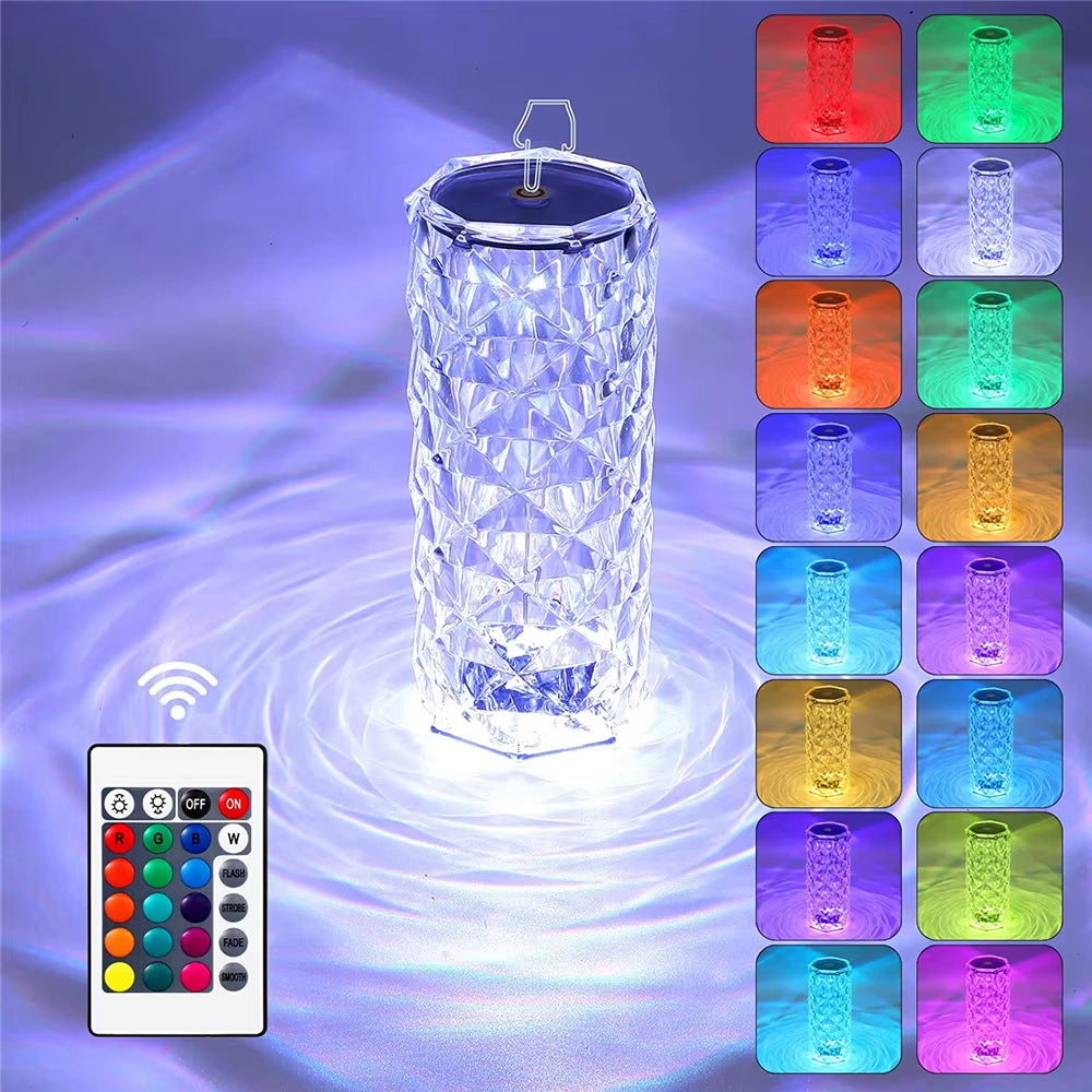 Crystalglow 16-Color Touch Lamp – RGB Rose Diamond Night Light with Remote for Living Room & Romantic Ambiance