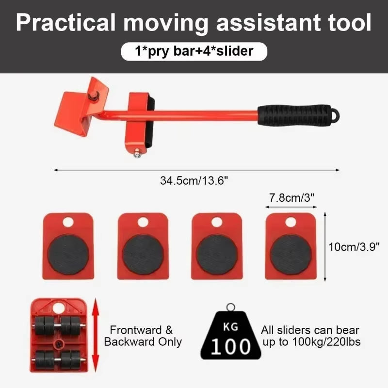 Easyglide Furniture Mover Set – Heavy Lifter Bar & Slider Wheels for Effortless Moving
