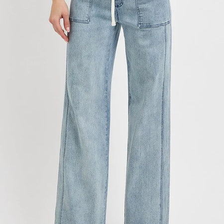 RISEN Full Size Straight Leg Jeans with Pockets plus Size