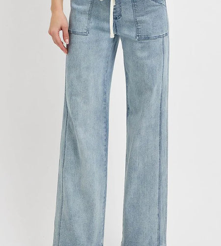 RISEN Full Size Straight Leg Jeans with Pockets plus Size