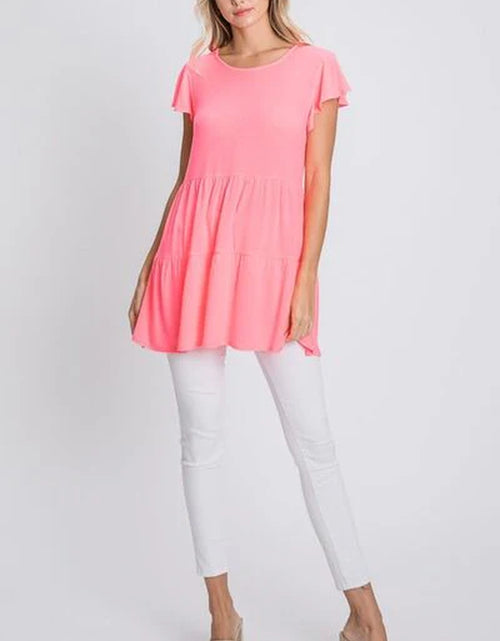 Load image into Gallery viewer, Heimish Full Size Tiered round Neck Ruffle Sleeve Top plus Size
