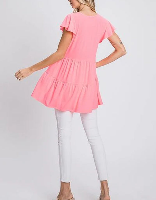Load image into Gallery viewer, Heimish Full Size Tiered round Neck Ruffle Sleeve Top plus Size
