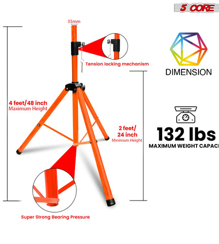 5Core Speaker Stand Tripod Floor Short Adjustable DJ Studio Monitor Stands Pole Mount ORANGE