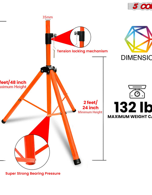 Load image into Gallery viewer, 5Core Speaker Stand Tripod Floor Short Adjustable DJ Studio Monitor Stands Pole Mount ORANGE
