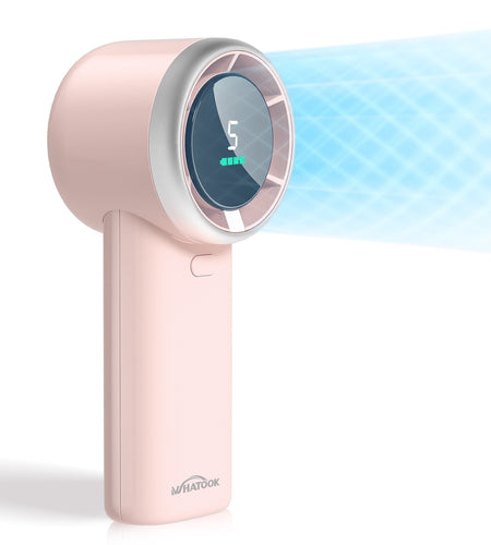 WHATOOK Portable Handheld Fan, Adjustable Mini Fan,Rechargeable Personal Fan,Digital Display,Gifts for Women Men Travel/Camping/Outdoor-Pink