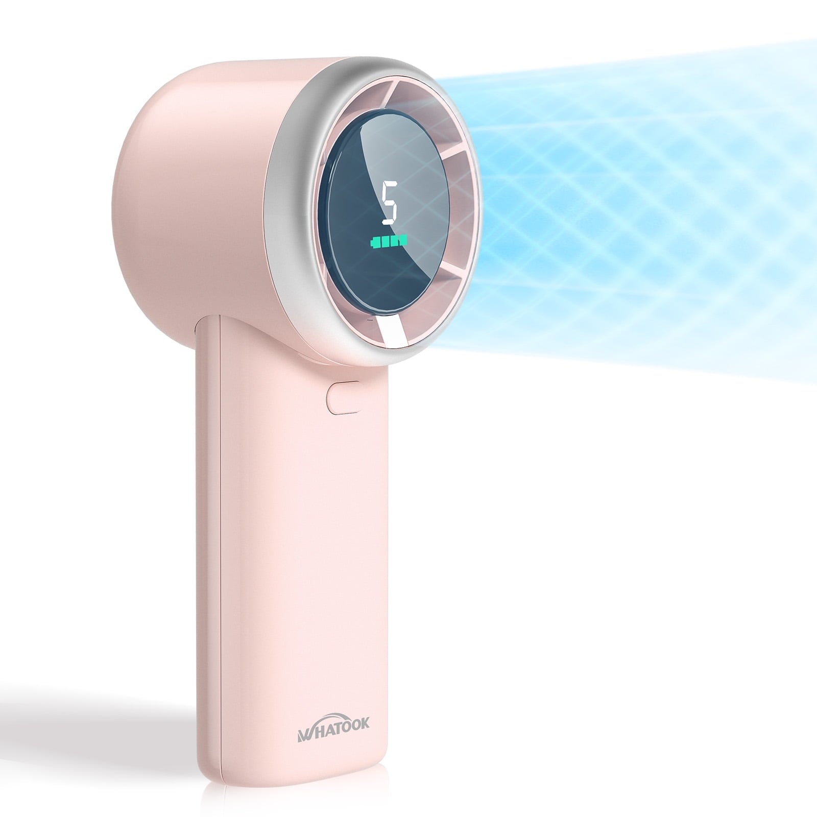 WHATOOK Portable Handheld Fan, Adjustable Mini Fan,Rechargeable Personal Fan,Digital Display,Gifts for Women Men Travel/Camping/Outdoor-Pink