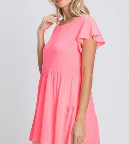 Heimish Full Size Tiered round Neck Ruffle Sleeve Top plus Size