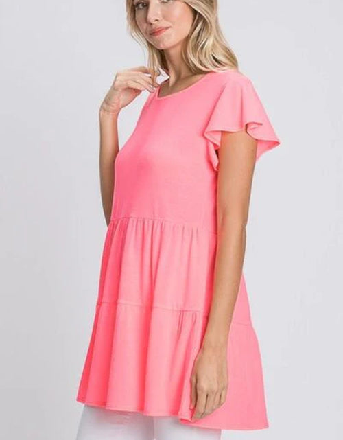 Load image into Gallery viewer, Heimish Full Size Tiered round Neck Ruffle Sleeve Top plus Size
