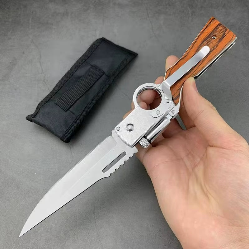AK47 Tactical Folding Knife – Multi-Purpose Survival Blade with LED Light & Nylon Sheath