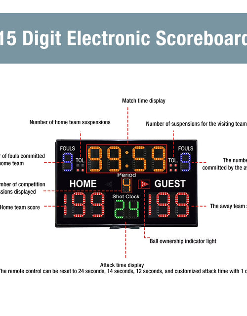 Load image into Gallery viewer, 15 Digit Electronic Digital Scoreboard LED Display Multisport Portable Scoreboard Score Keeper for Basketball Gyms Recreation
