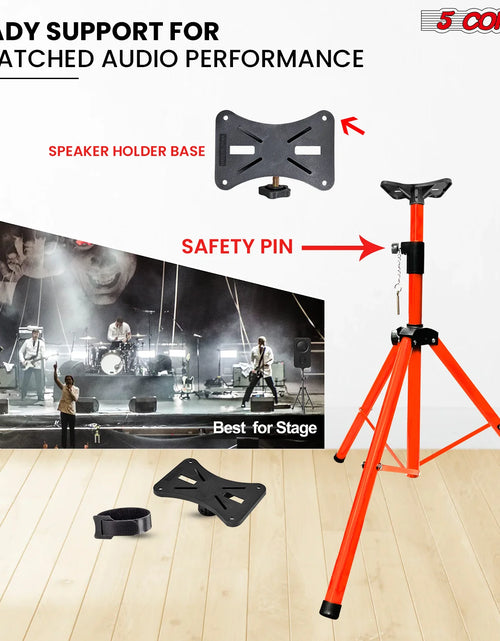 Load image into Gallery viewer, 5Core Speaker Stand Tripod Floor Short Adjustable DJ Studio Monitor Stands Pole Mount ORANGE
