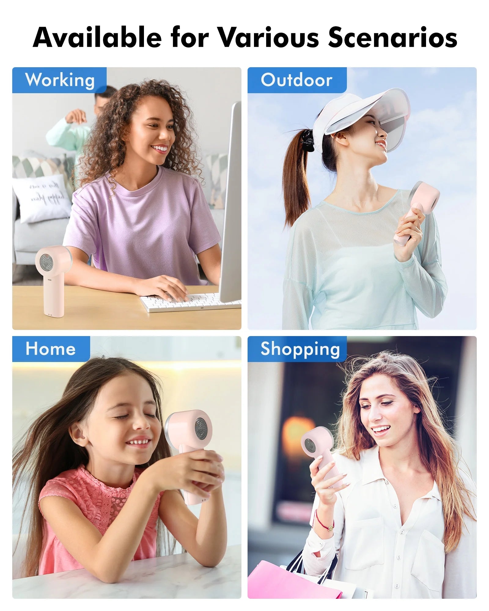 WHATOOK Portable Handheld Fan, Adjustable Mini Fan,Rechargeable Personal Fan,Digital Display,Gifts for Women Men Travel/Camping/Outdoor-Pink