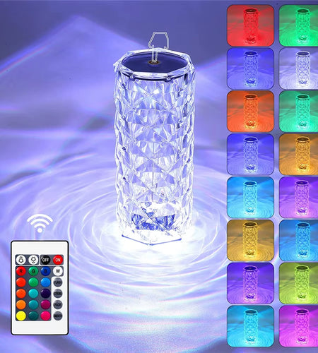 Crystalglow 16-Color Touch Lamp – RGB Rose Diamond Night Light with Remote for Living Room & Romantic Ambiance