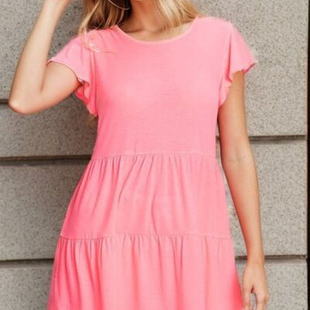 Heimish Full Size Tiered round Neck Ruffle Sleeve Top plus Size