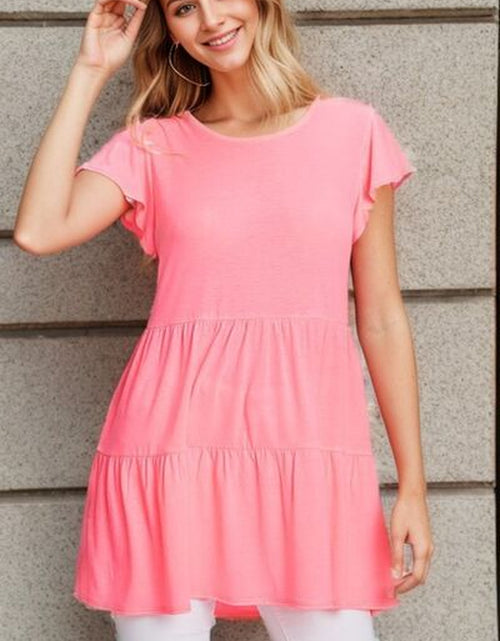 Load image into Gallery viewer, Heimish Full Size Tiered round Neck Ruffle Sleeve Top plus Size
